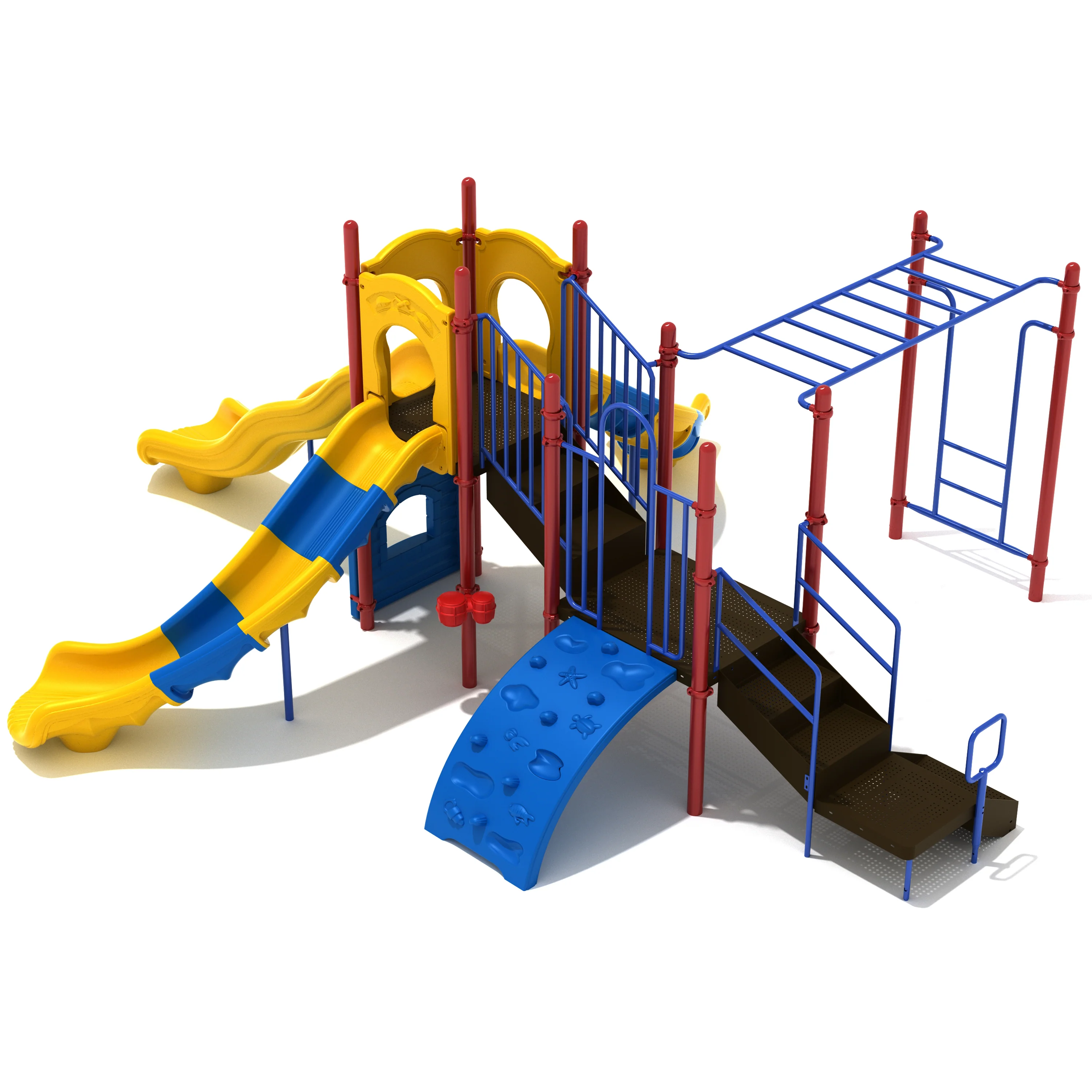 Montauk Downs Adventure Playground Set | 60" High Multi-Level Play Structure with Slides, Climber, Overhead Ladder & ADA Panels for Ages 5–12