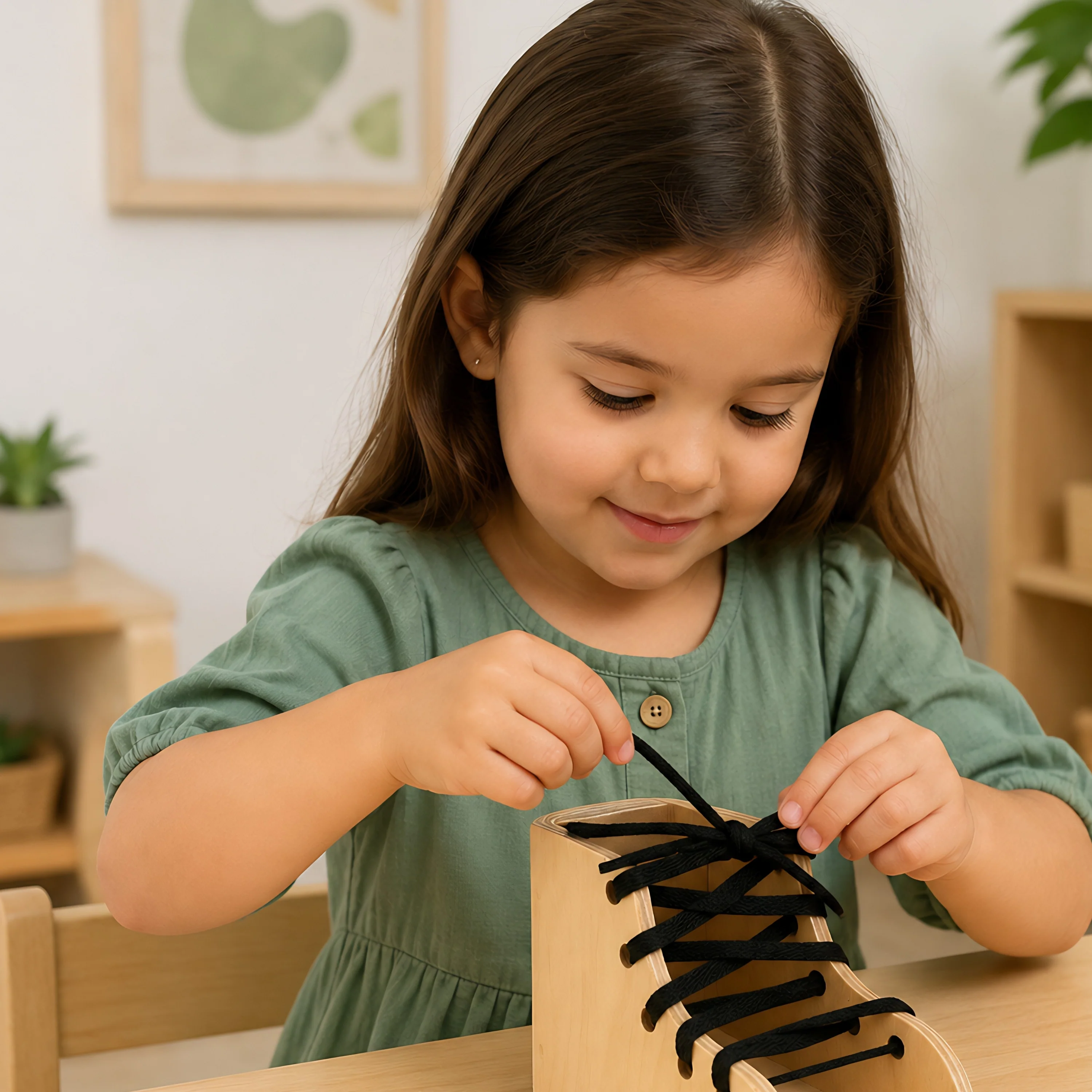 Montessori Dramatic Play Accessory Bundle | Pretend Play Hardwood Iron, Doll Bed & Lacing Boot - Image 3