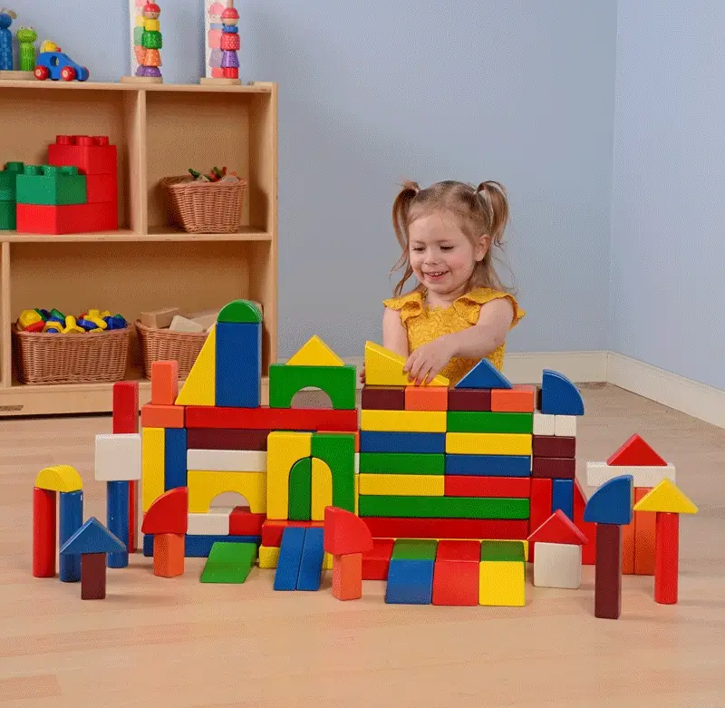Multi-Colored Hardwood Unit Blocks Set | 82-Piece Building Blocks with 13 Shapes - Image 2