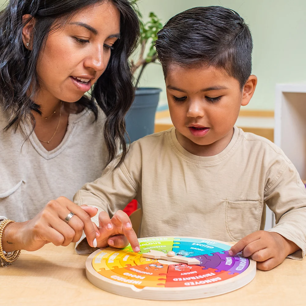 Wooden Emotions Learning Wheel | 3-in-1 Feelings Puzzle & Spinner Game - Image 10