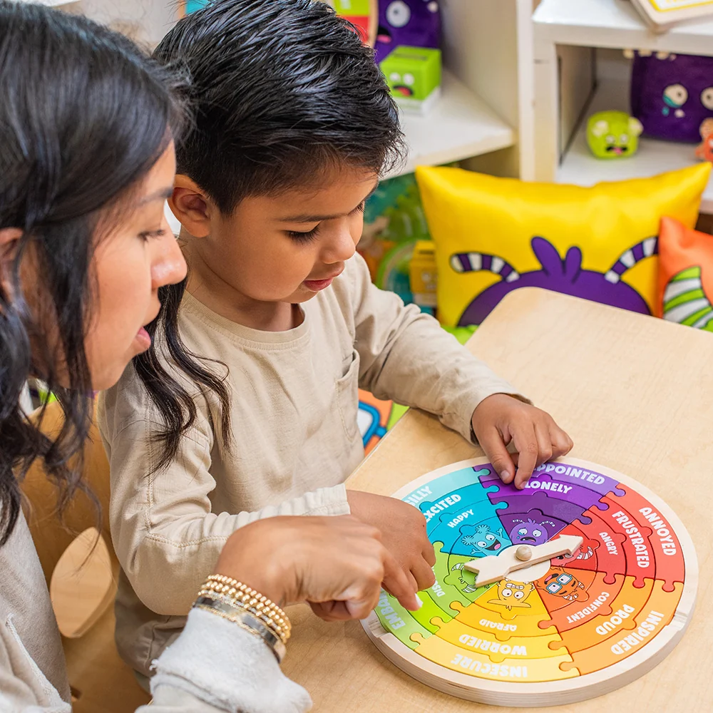 Wooden Emotions Learning Wheel | 3-in-1 Feelings Puzzle & Spinner Game - Image 11