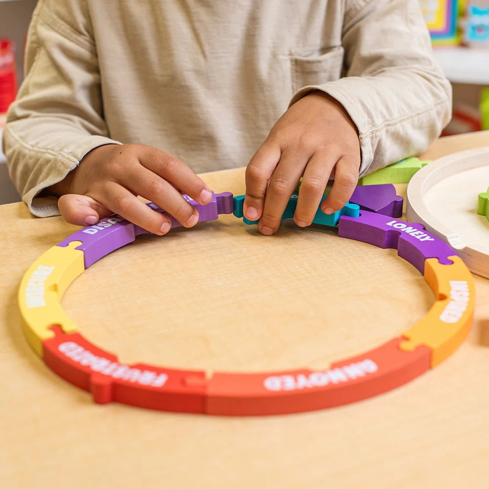 Wooden Emotions Learning Wheel | 3-in-1 Feelings Puzzle & Spinner Game - Image 12