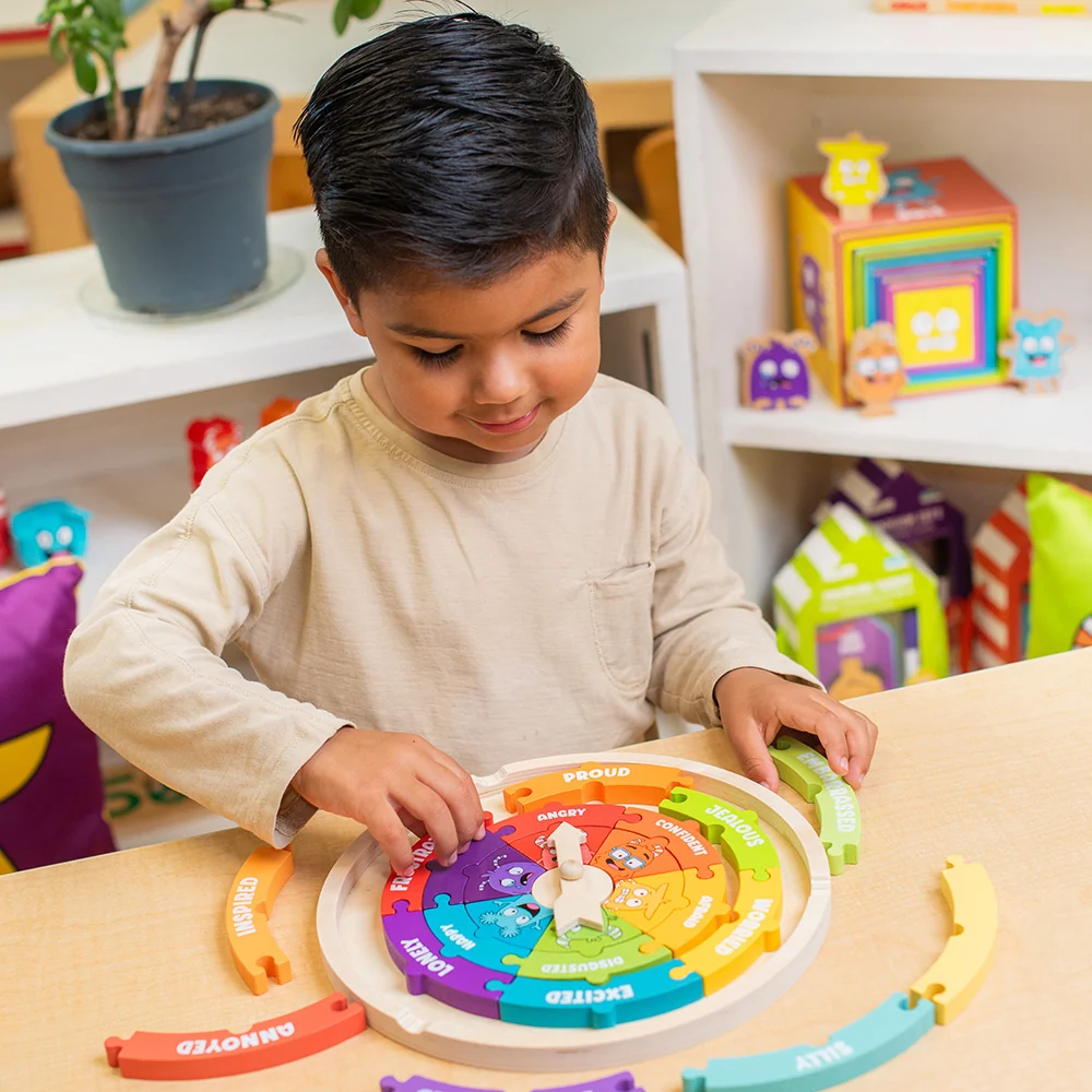 Wooden Emotions Learning Wheel | 3-in-1 Feelings Puzzle & Spinner Game - Image 13