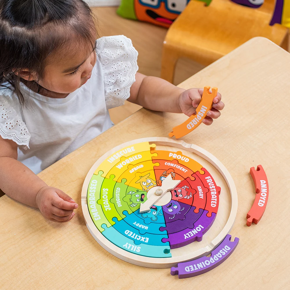 Wooden Emotions Learning Wheel | 3-in-1 Feelings Puzzle & Spinner Game - Image 5