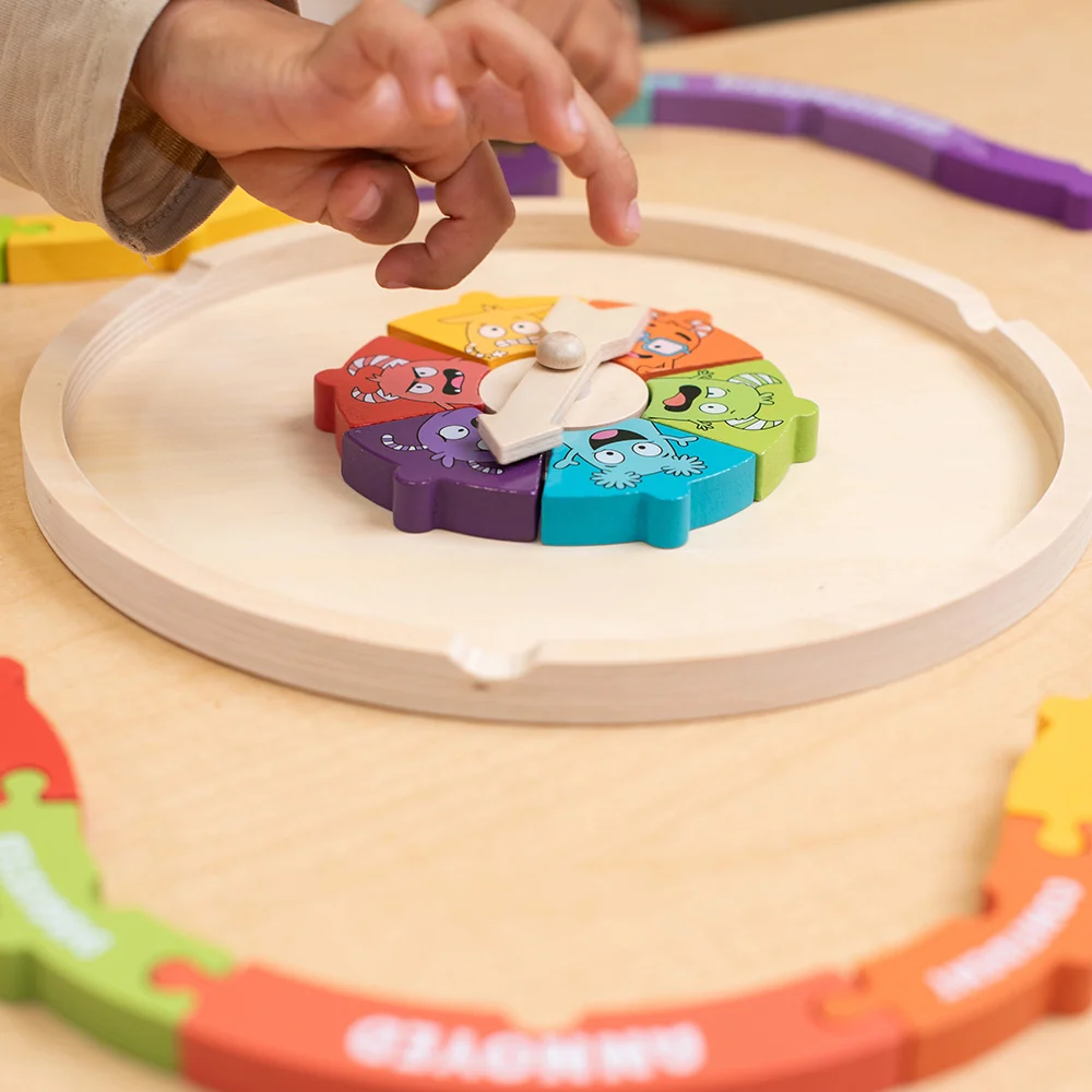 Wooden Emotions Learning Wheel | 3-in-1 Feelings Puzzle & Spinner Game - Image 6