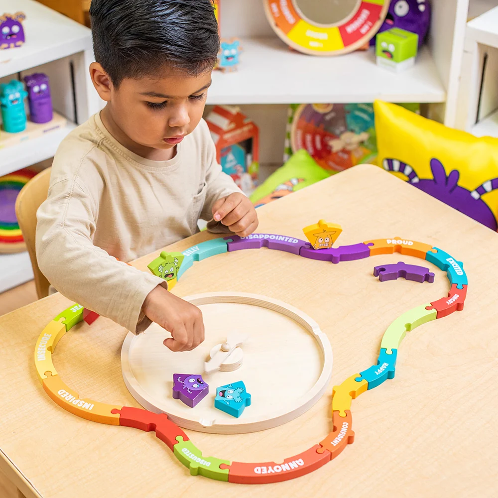 Wooden Emotions Learning Wheel | 3-in-1 Feelings Puzzle & Spinner Game - Image 9