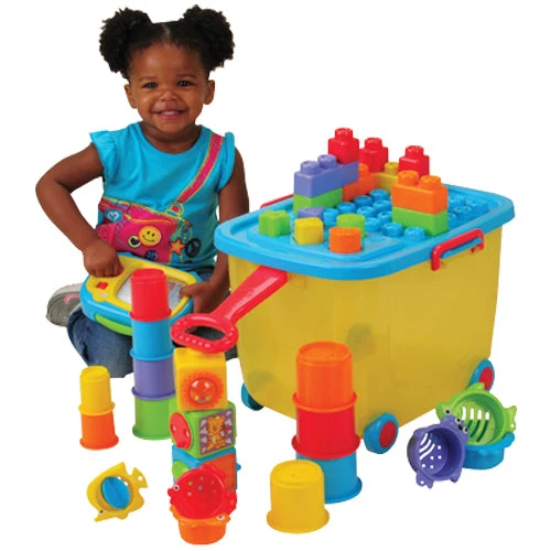 Toddler Toy Trolley | Rolling Wagon with Shape Sorter, Blocks, and Interactive Play Toys - Image 3