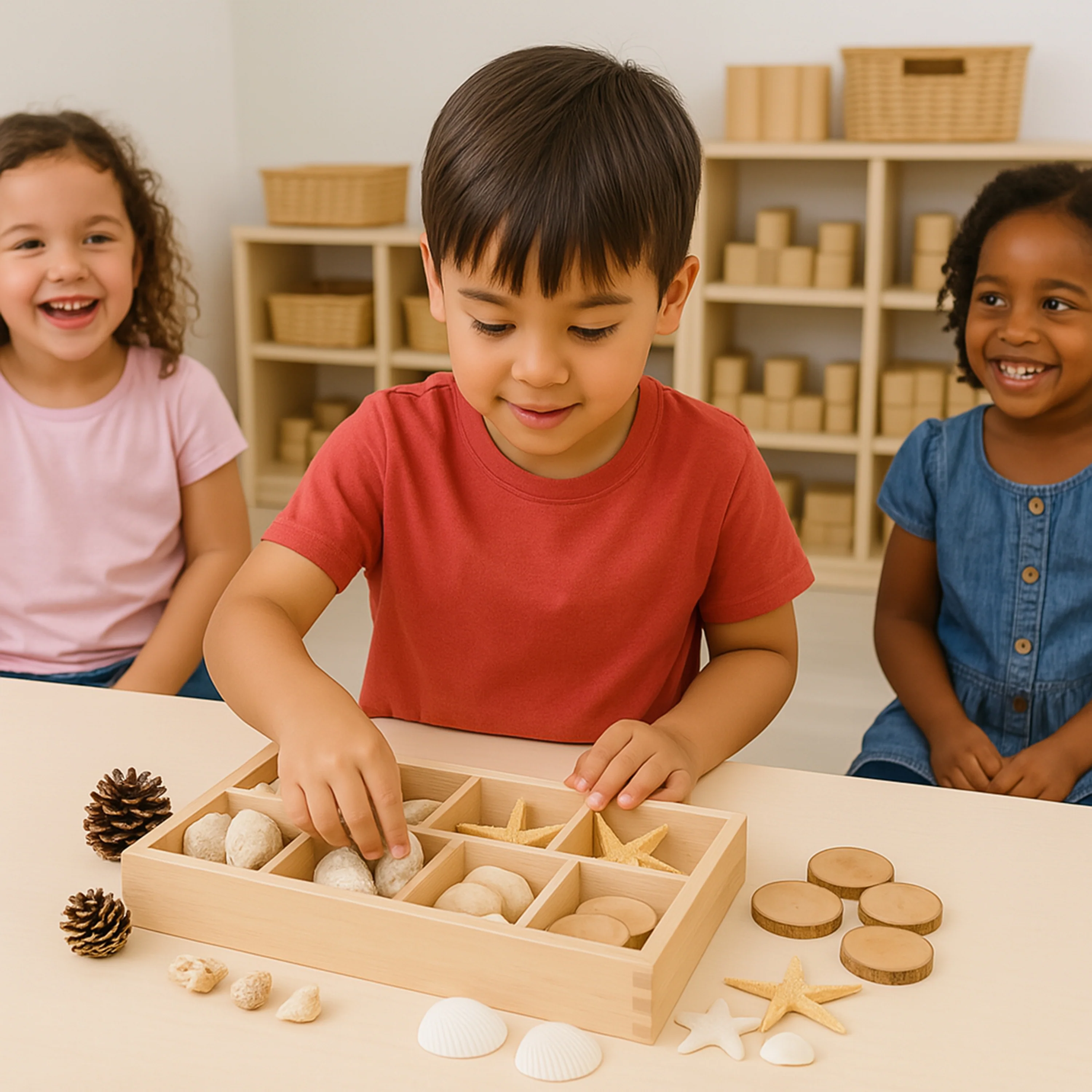 Includes Star Fish, Seashells, Pine Cones, and Tree Rings to sort and classify in the included Wood Sorting Box. - Image 4