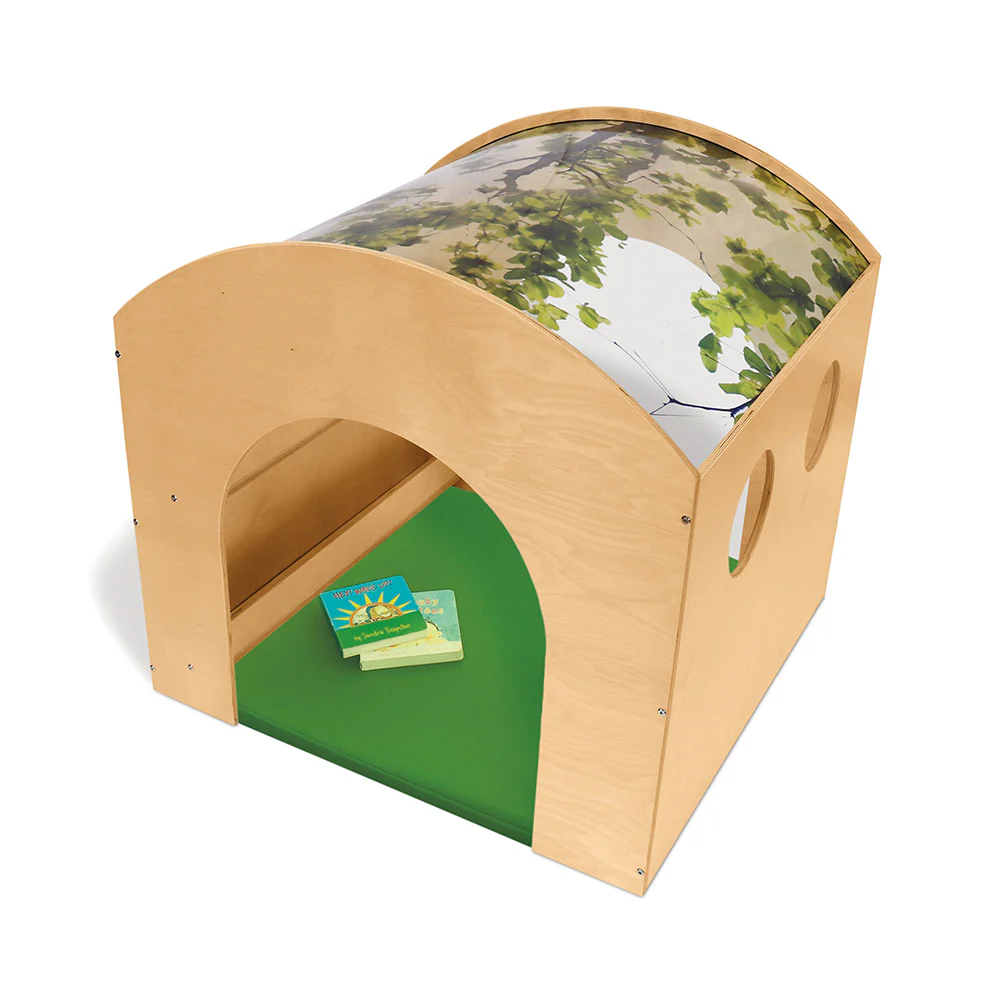 Nature View Reading Haven & Floor Mat Set | Classroom Play House with Built-In Book Shelves