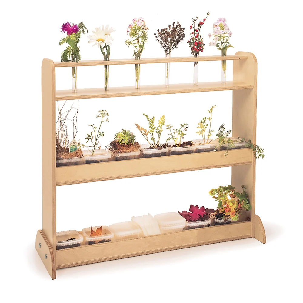 Nature Shelf | Classroom Planting Shelf with Potting Trays and Flower Tube Holders