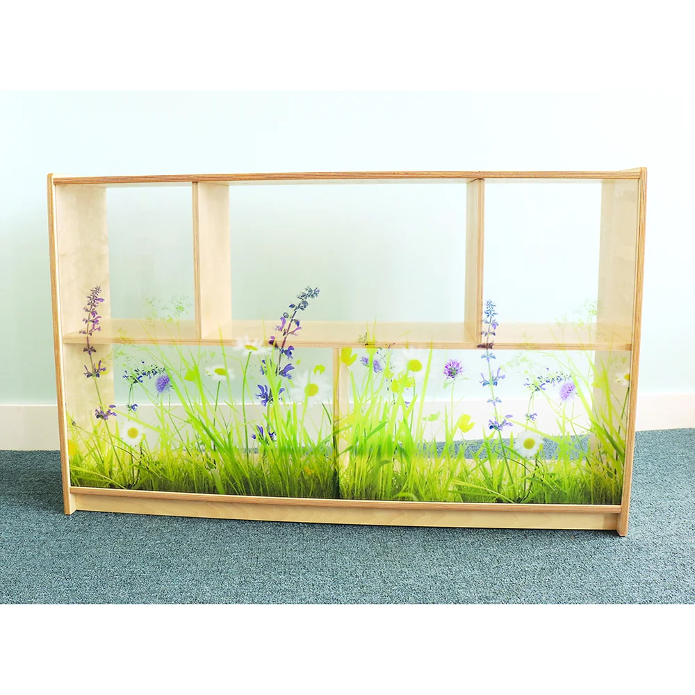Nature View 30-inch Tall Toddler Storage Cabinet | Acrylic Back with Nature Scene & Safe Rounded Edges - Image 2