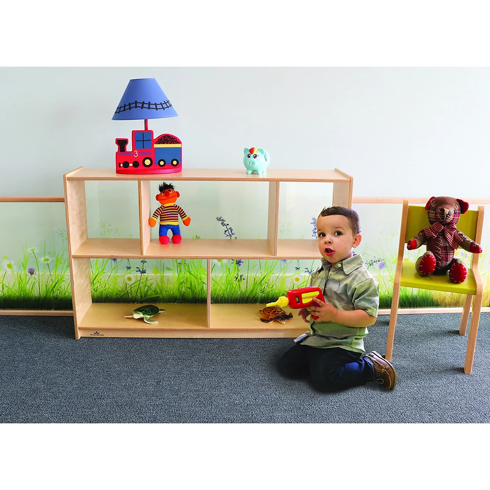 Nature View 30-inch Tall Toddler Storage Cabinet | Acrylic Back with Nature Scene & Safe Rounded Edges - Image 3
