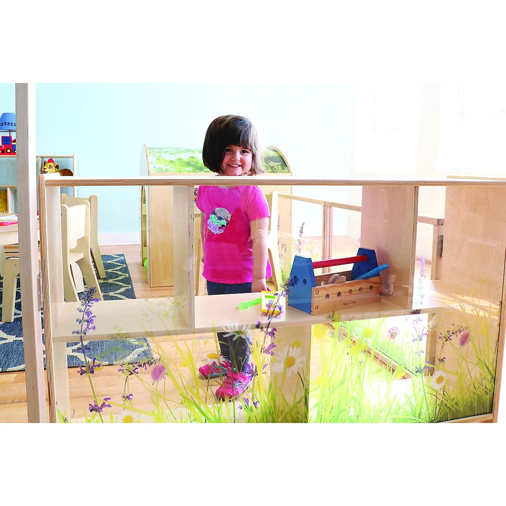 Nature View 30-inch Tall Toddler Storage Cabinet | Acrylic Back with Nature Scene & Safe Rounded Edges - Image 4