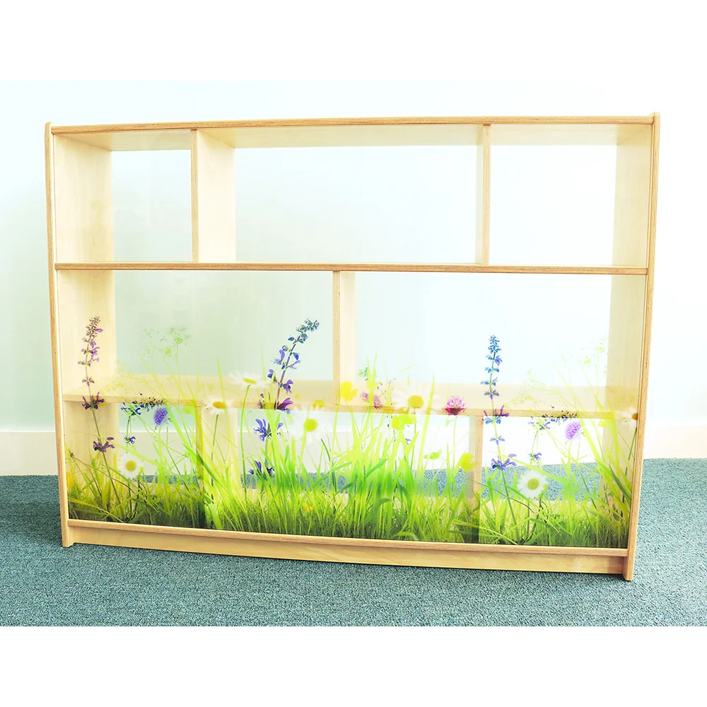 Nature View 36-inch Tall Classroom Storage Cabinet | Acrylic Back with Nature Scene & Safe Rounded Edges - Image 2