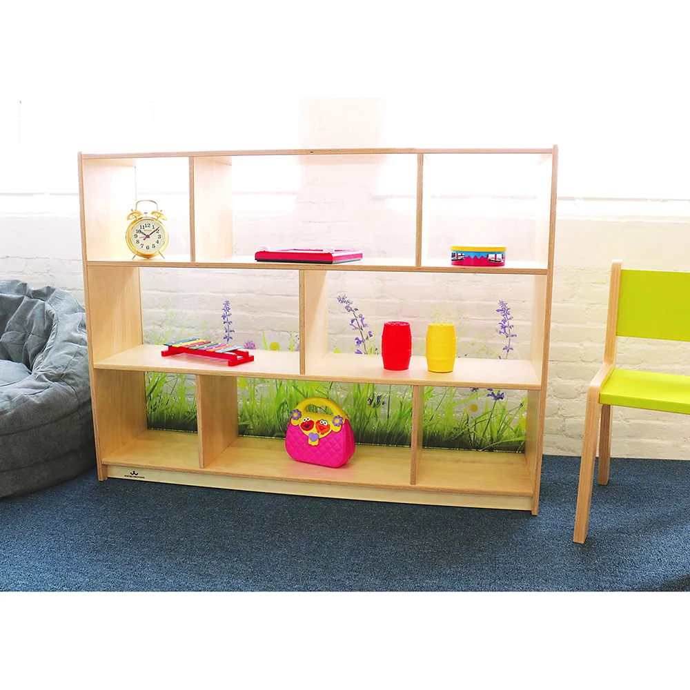 Nature View 36-inch Tall Classroom Storage Cabinet | Acrylic Back with Nature Scene & Safe Rounded Edges - Image 4