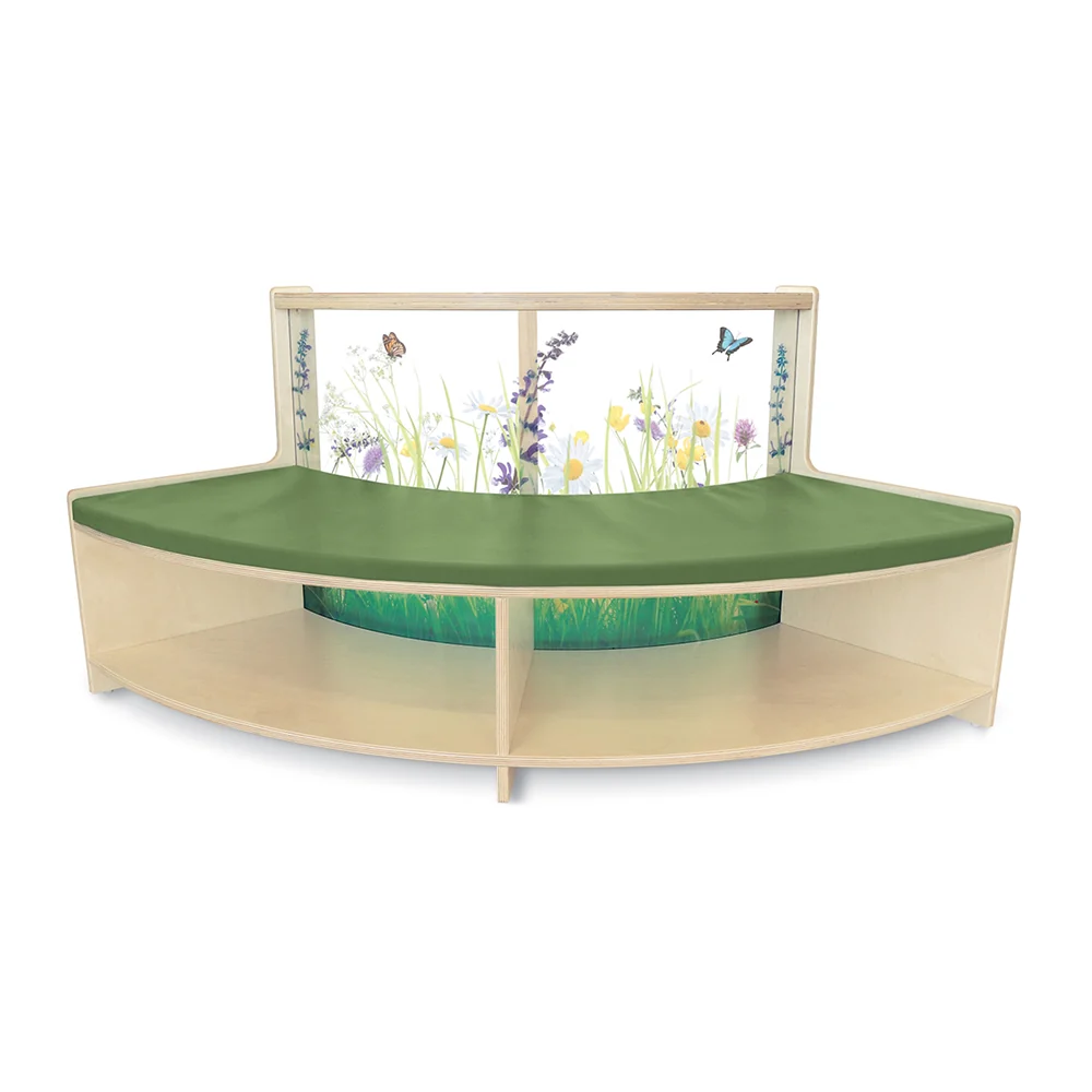 Nature View Curve-In Reading Sofa with Book Storage | Flexible Biophilic Seating