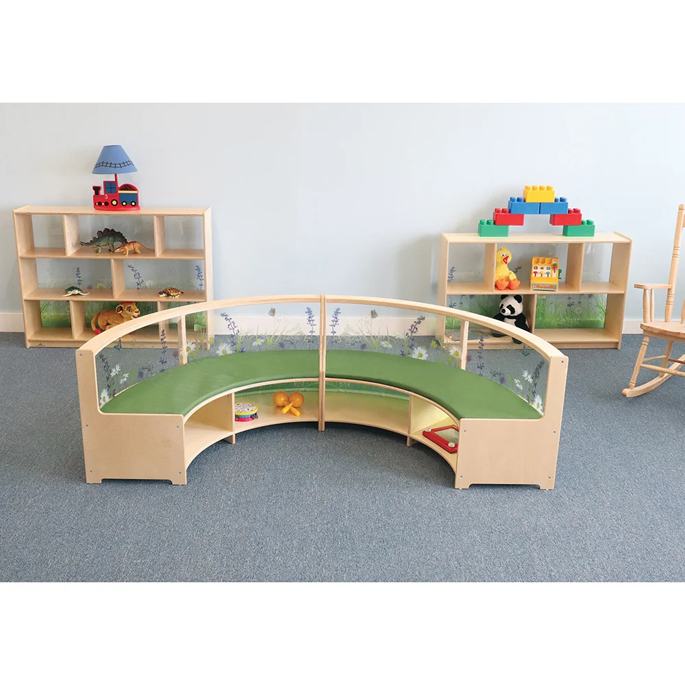 Nature View Curve-Out Reading Sofa with Book Storage | Flexible Biophilic Classroom Seating - Image 3