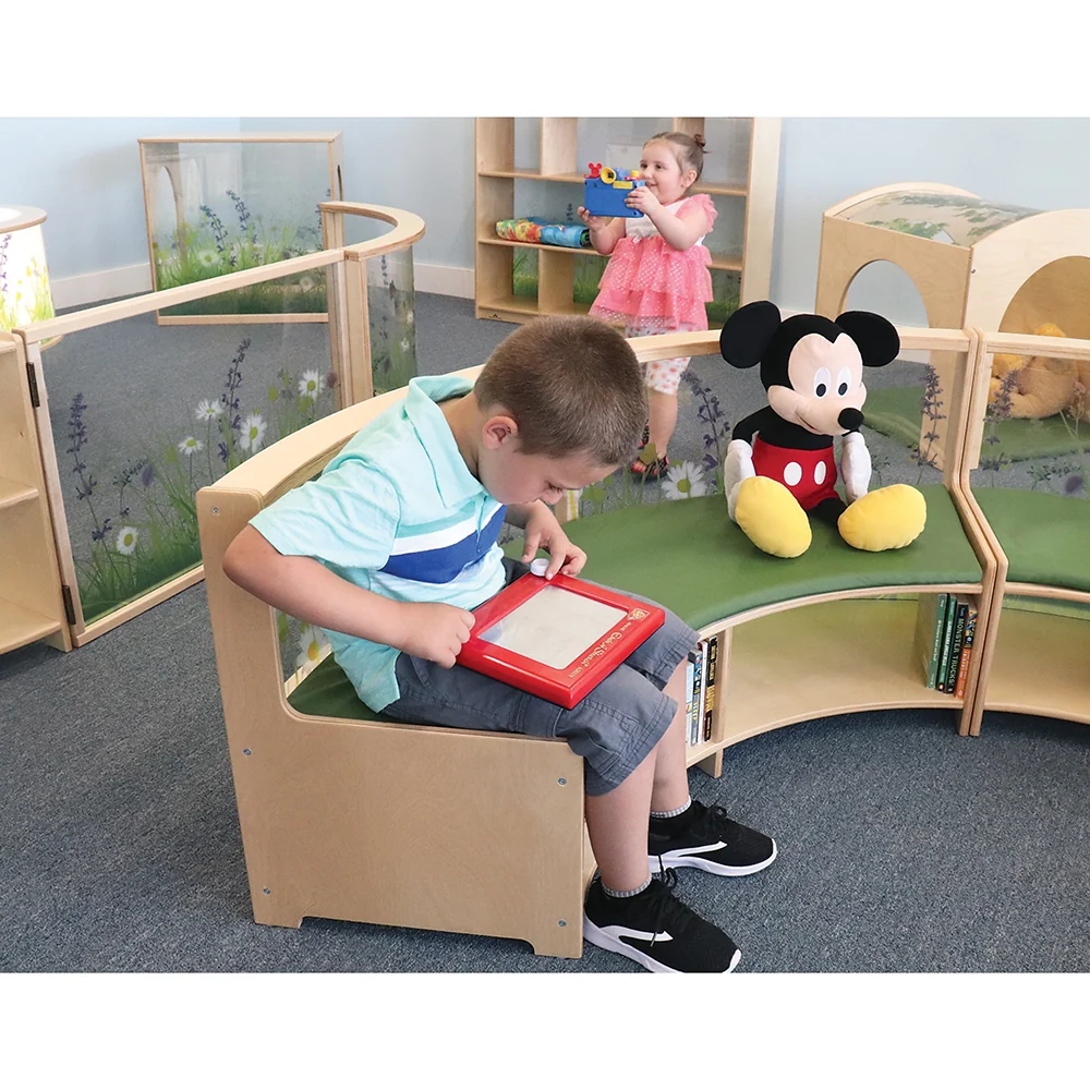 Nature View Curve-Out Reading Sofa with Book Storage | Flexible Biophilic Classroom Seating - Image 5