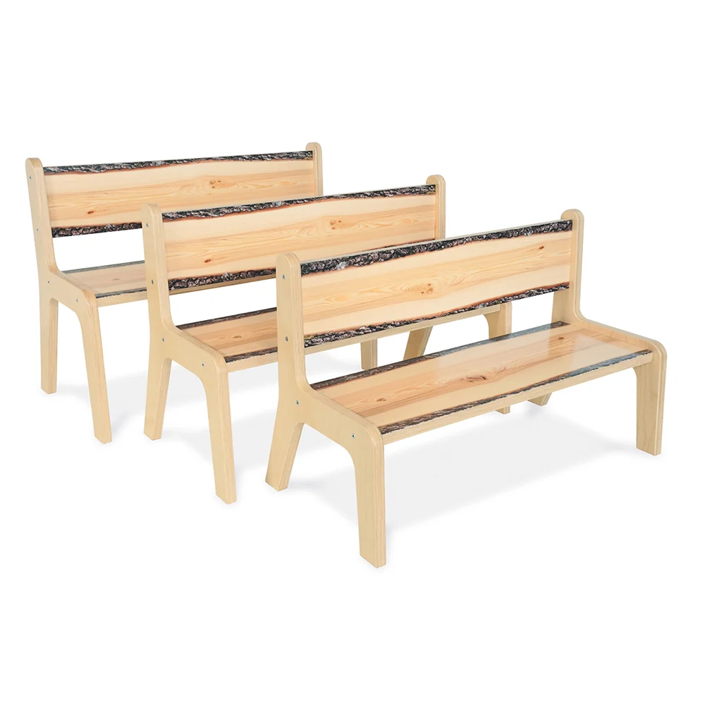 Nature View Live Edge Bench | 12"H Natural Wood-Inspired Two-Child Classroom Bench - Image 3