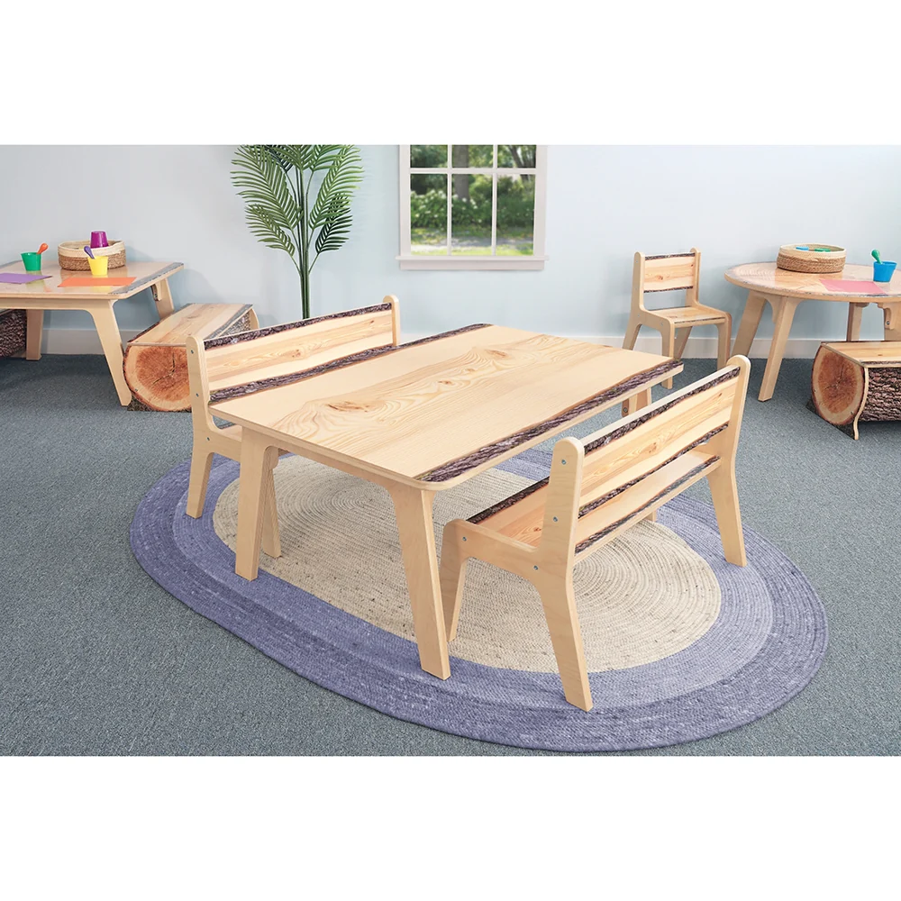 Nature View Live Edge Bench | 12"H Natural Wood-Inspired Two-Child Classroom Bench - Image 4