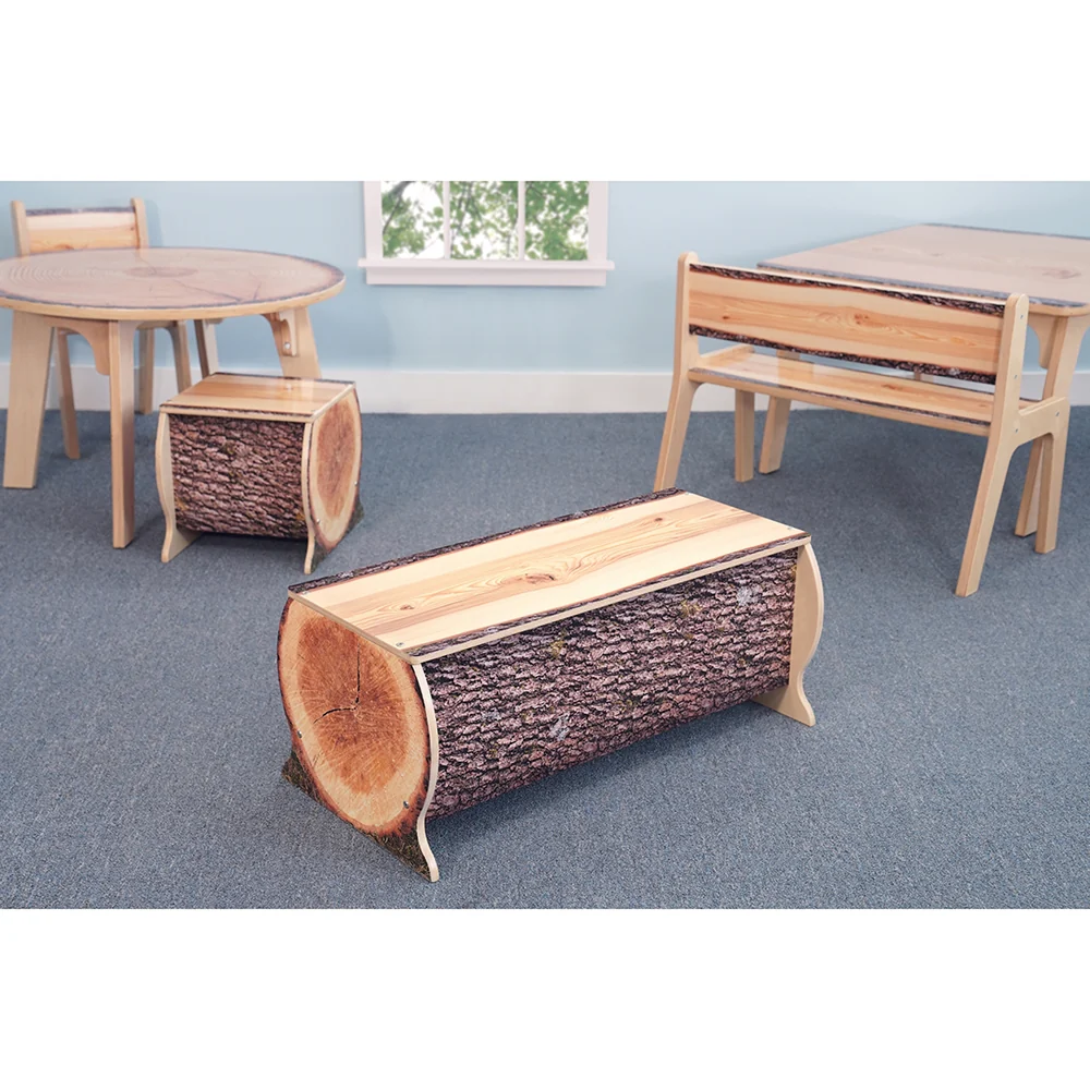 Nature View Live Edge Log Bench | 14"H Natural Wood-Inspired Two-Child Bench - Image 3