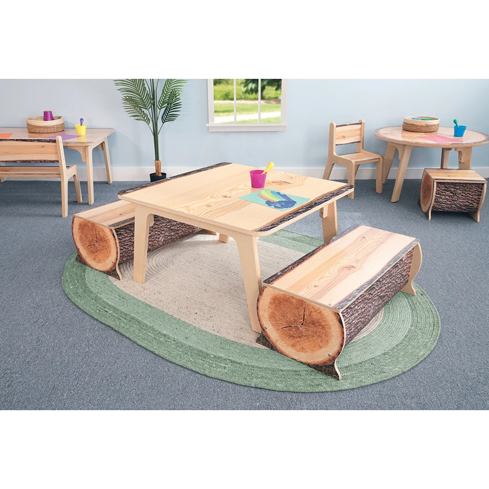 Nature View Live Edge Log Bench | 14"H Natural Wood-Inspired Two-Child Bench - Image 4