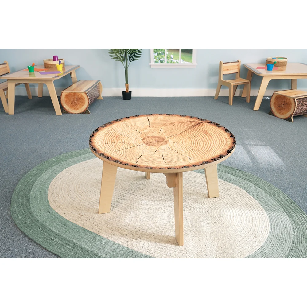 Nature View Live Edge Round Activity Table | 22" High Nature-Inspired Classroom Table | Realistic Tree Ring Detailing - Image 3