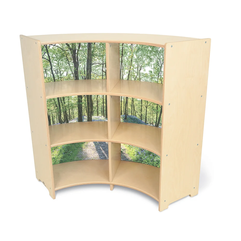 Nature View Serenity Curve-Out Cabinet | 36" Classroom Storage with Acrylic Woodland Back Panel