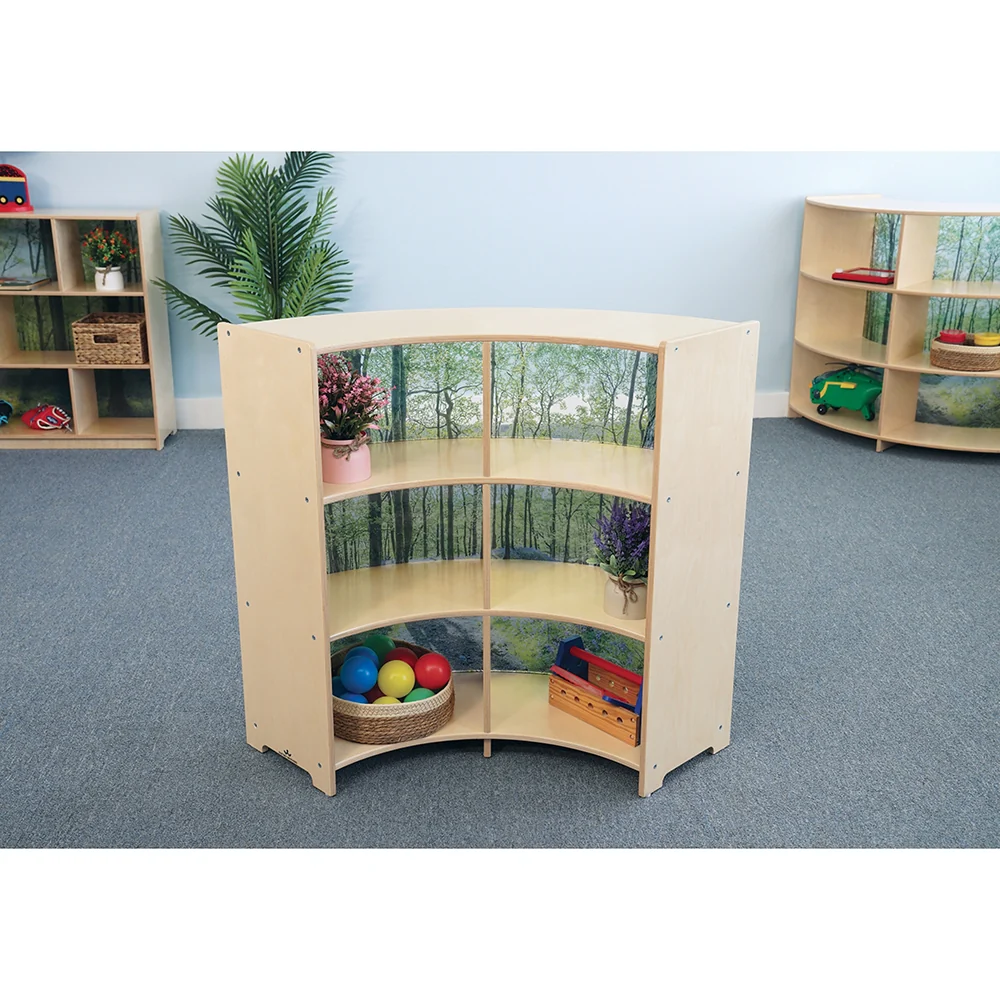 Nature View Serenity Curve-Out Cabinet | 36" Classroom Storage with Acrylic Woodland Back Panel - Image 2