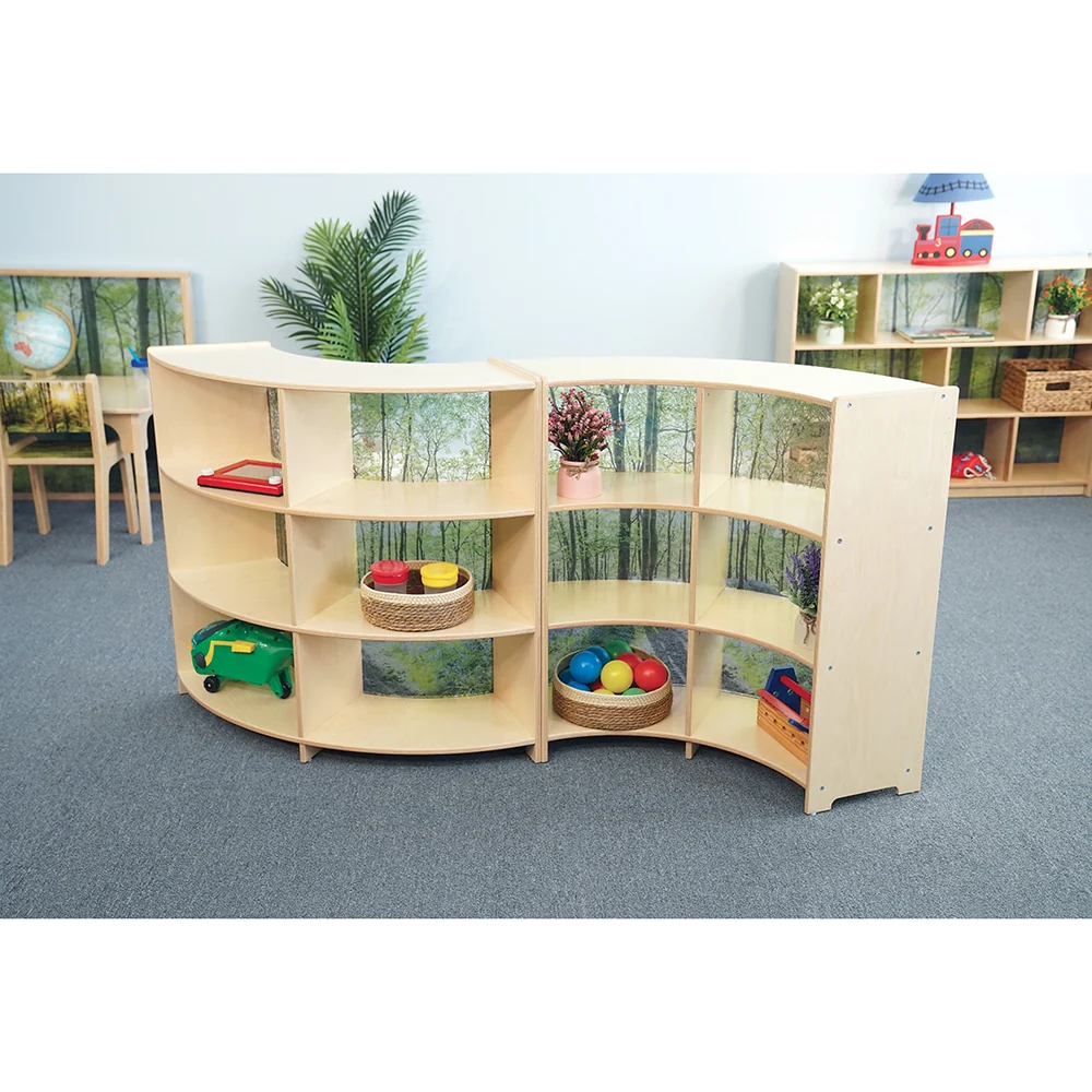 Nature View Serenity Curve-Out Cabinet | 36" Classroom Storage with Acrylic Woodland Back Panel - Image 3