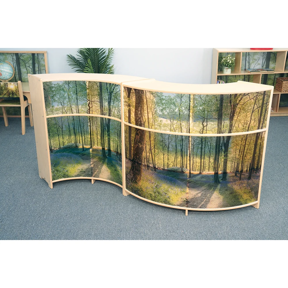 Nature View Serenity Curve-Out Cabinet | 36" Classroom Storage with Acrylic Woodland Back Panel - Image 4
