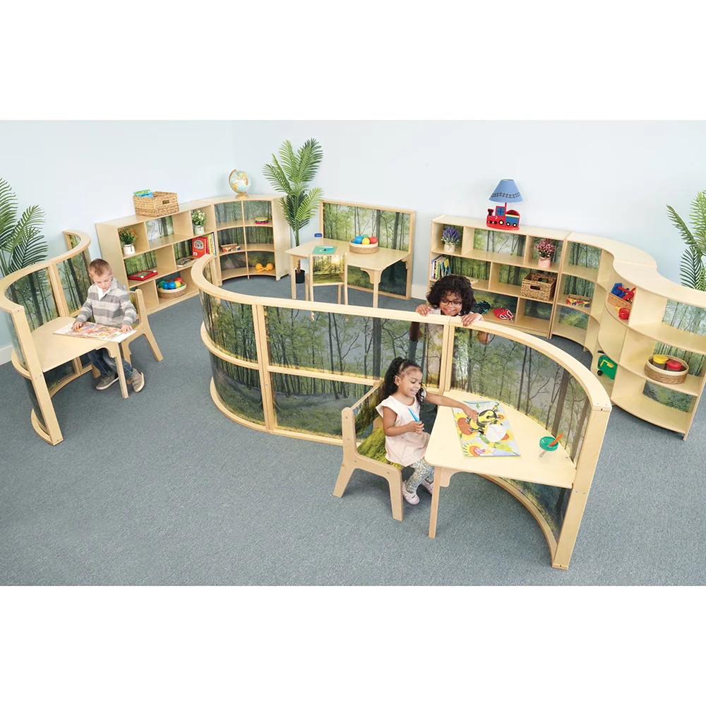 Nature View Serenity Curve-Out Cabinet | 36" Classroom Storage with Acrylic Woodland Back Panel - Image 5