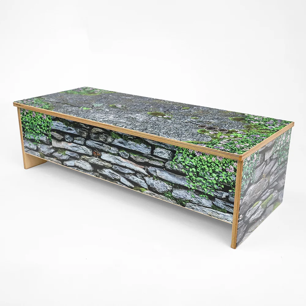 Nature View Stone Wall Bench | 10" High Nature-Themed Classroom Bench | Realistic Garden Stone Design