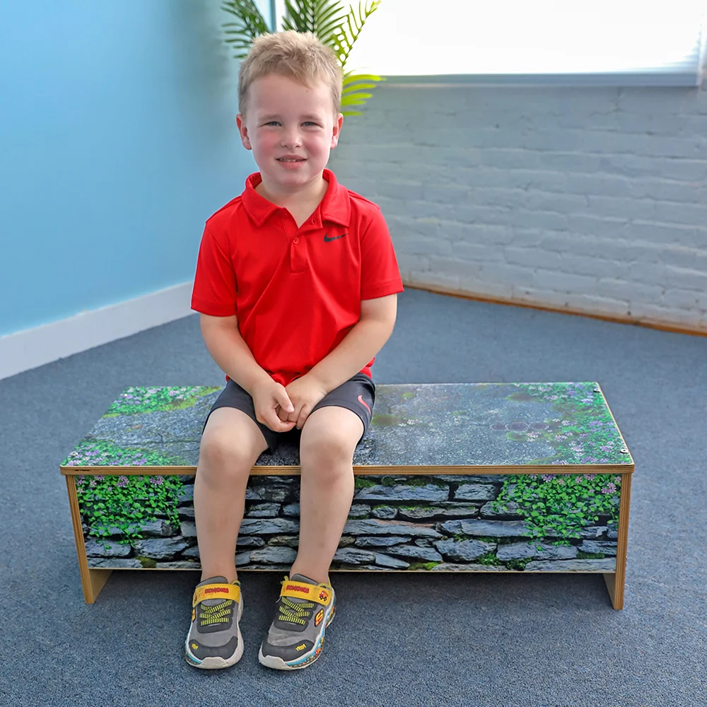 Nature View Stone Wall Bench | 10" High Nature-Themed Classroom Bench | Realistic Garden Stone Design - Image 3