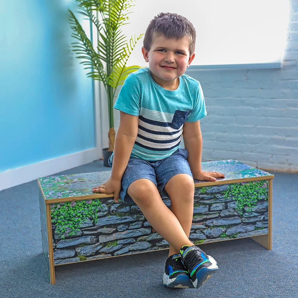 Nature View Stone Wall Bench | 12" High Garden-Inspired Classroom Seating - Image 2