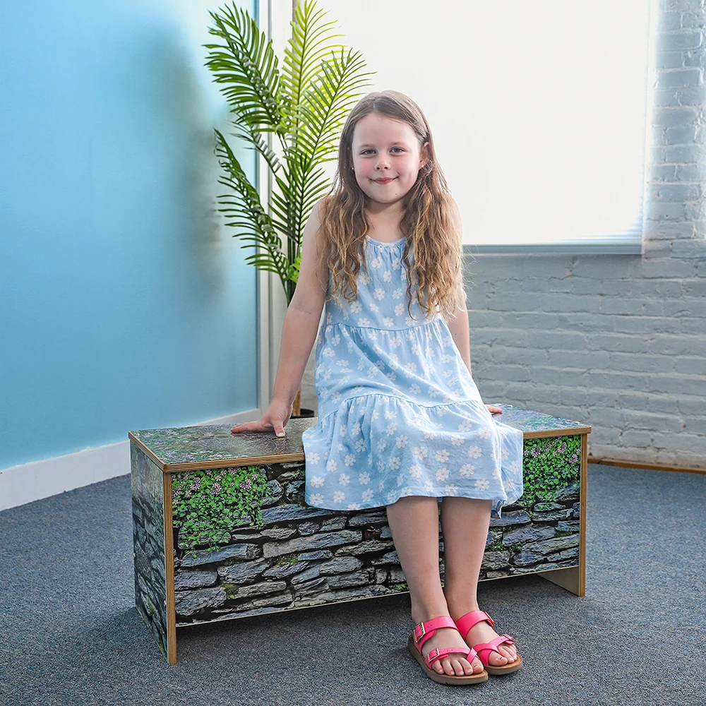Nature View Stone Wall Bench | 14" High Biophilic Garden-Themed Classroom Seating - Image 2
