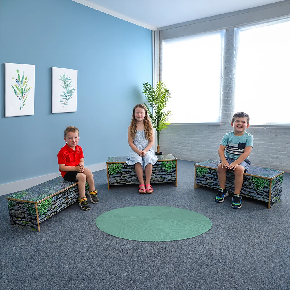 Nature View Stone Wall Bench | 14" High Biophilic Garden-Themed Classroom Seating - Image 4