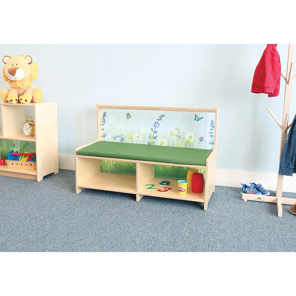 Nature View Straight Reading Sofa with Book Storage | Biophilic Modular Classroom Seating - Image 2