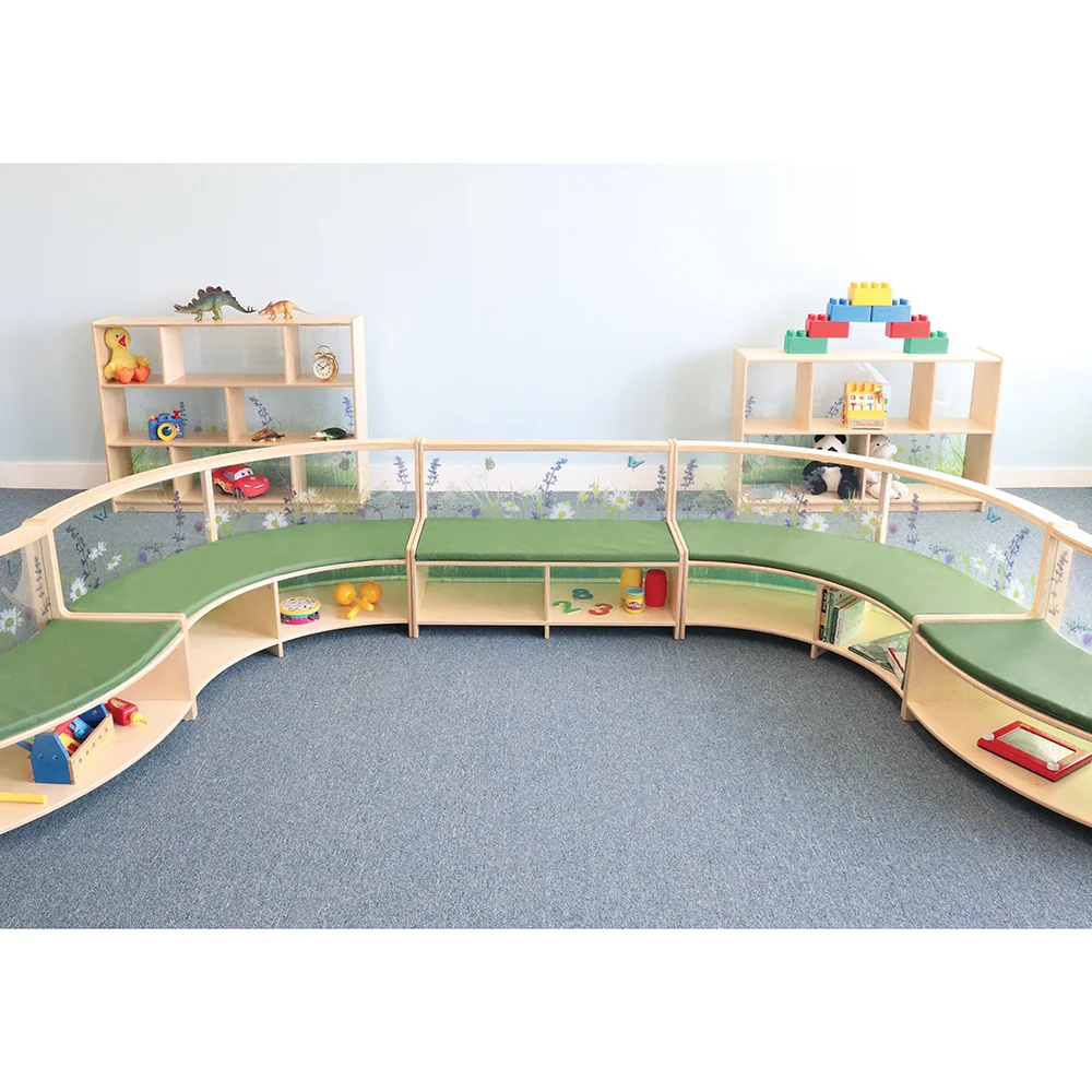 Nature View Straight Reading Sofa with Book Storage | Biophilic Modular Classroom Seating - Image 3