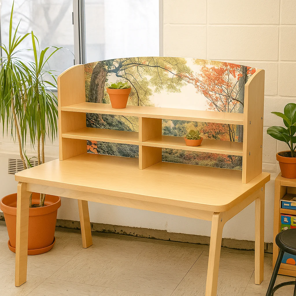 Nature View Kids’ Writing Center | Biophilic Classroom Desk with Clear Panel & Storage