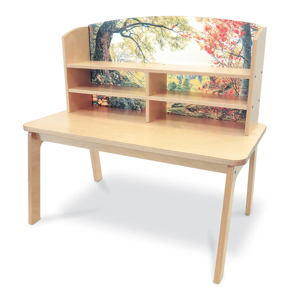 Nature View Kids’ Writing Center | Biophilic Classroom Desk with Clear Panel & Storage - Image 2