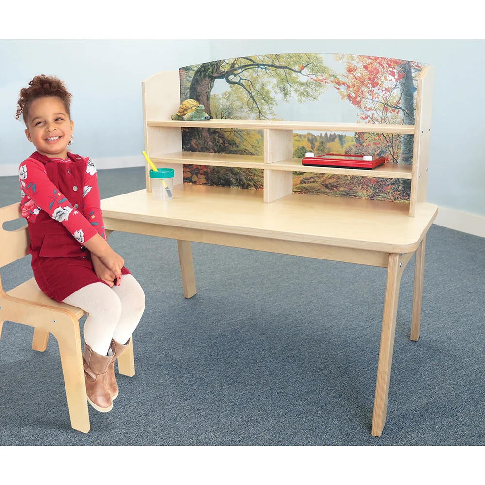 Nature View Kids’ Writing Center | Biophilic Classroom Desk with Clear Panel & Storage - Image 3
