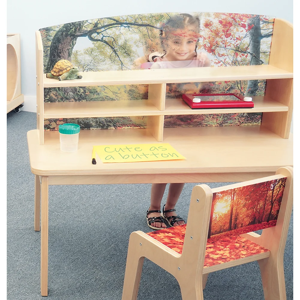 Nature View Kids’ Writing Center | Biophilic Classroom Desk with Clear Panel & Storage - Image 5