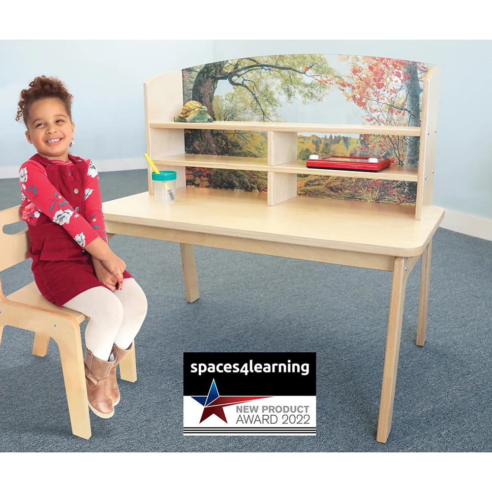 Nature View Kids’ Writing Center | Biophilic Classroom Desk with Clear Panel & Storage - Image 7