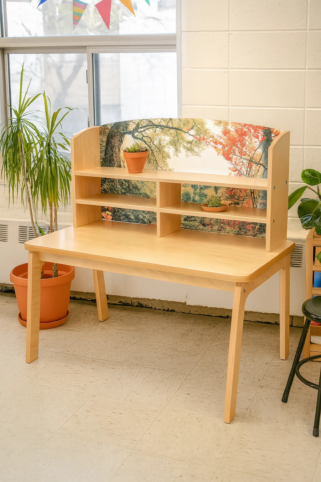 Nature View Kids’ Writing Center | Biophilic Classroom Desk with Clear Panel & Storage - Image 8