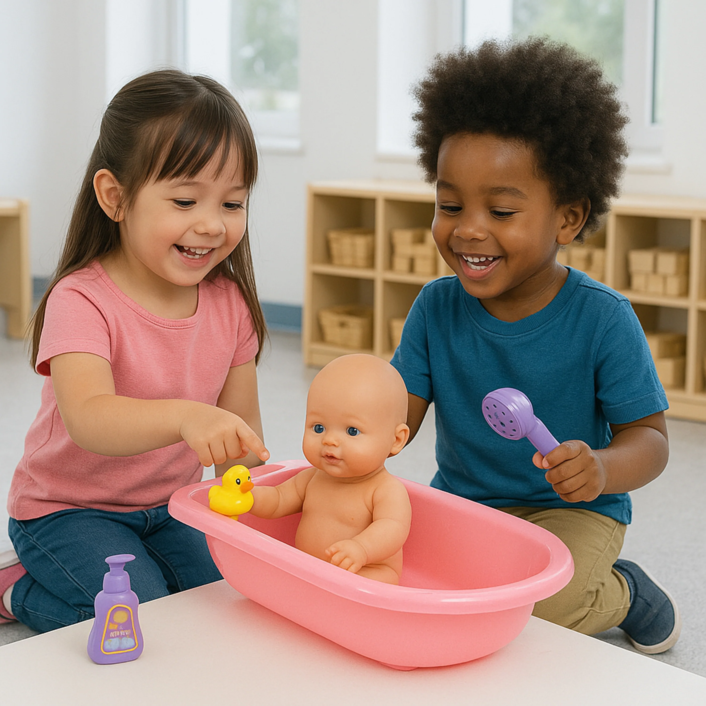 21-Piece Baby Doll Care Set | Bathtub, Bottles, Rattles, Food & More - Image 5