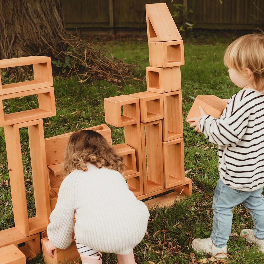 Outdoor Wooden Hollow Blocks | 24-Piece Eucalyptus Building Set
