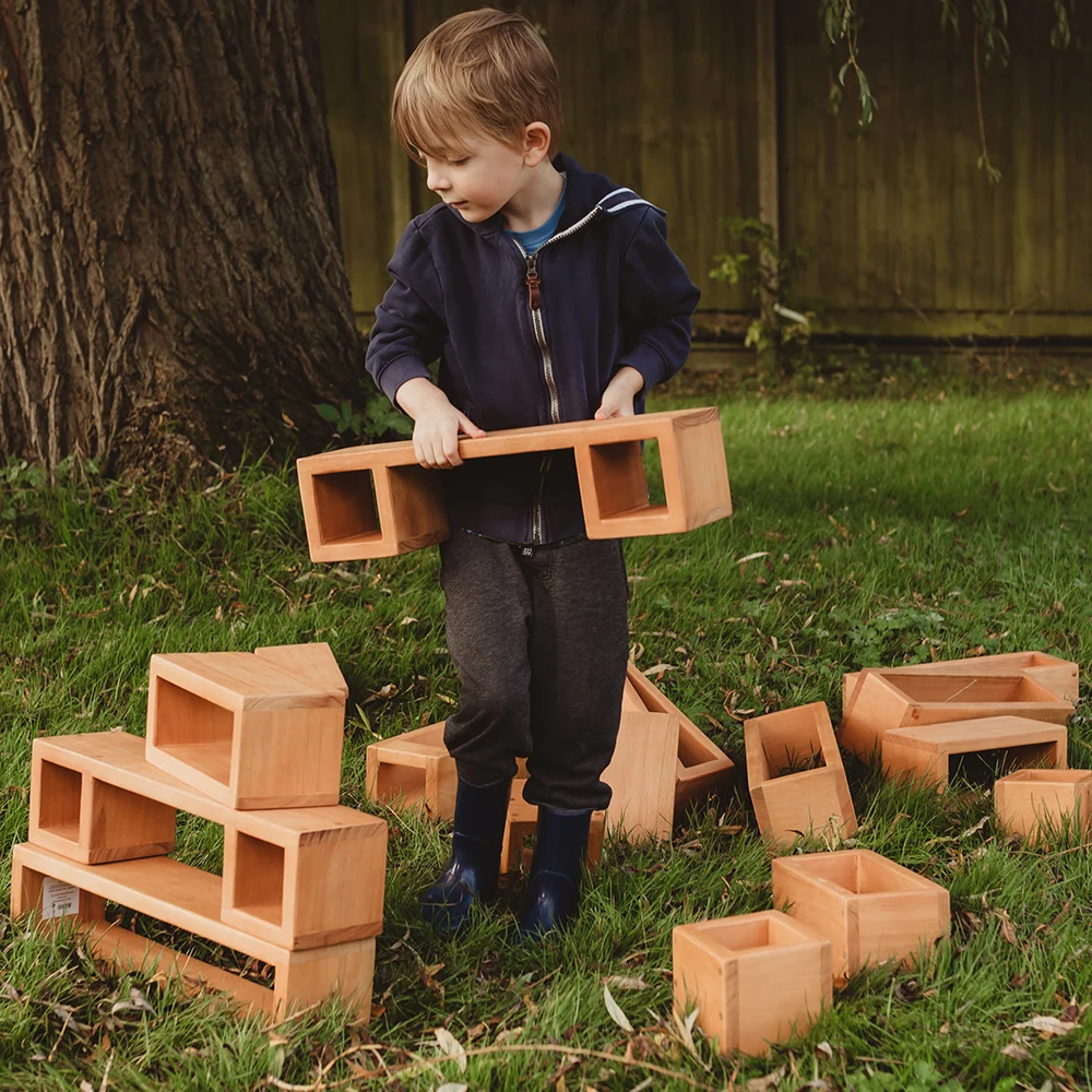Outdoor Wooden Hollow Blocks | 24-Piece Eucalyptus Building Set - Image 12