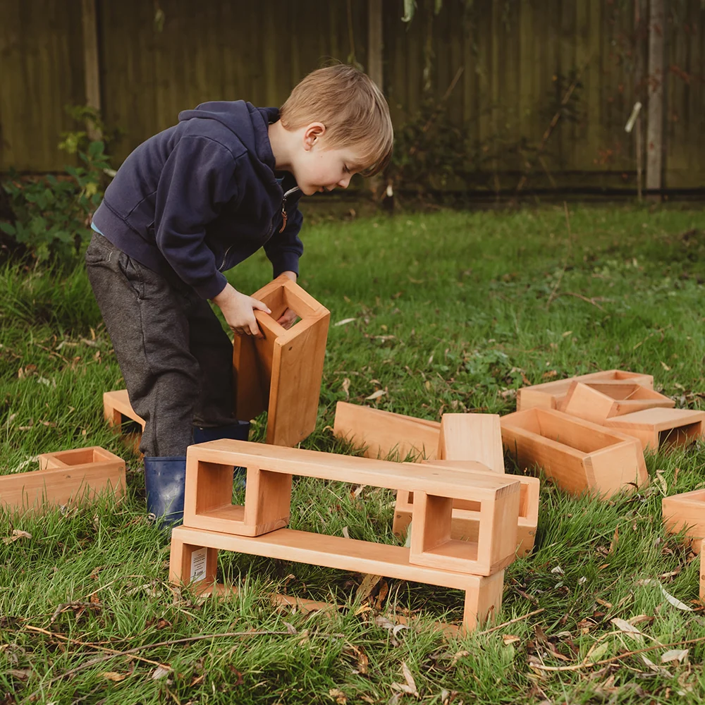 Outdoor Wooden Hollow Blocks | 24-Piece Eucalyptus Building Set - Image 13