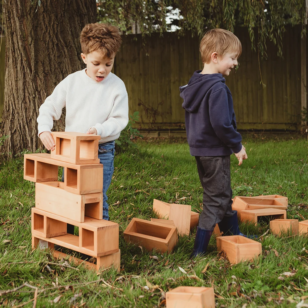 Outdoor Wooden Hollow Blocks | 24-Piece Eucalyptus Building Set - Image 14